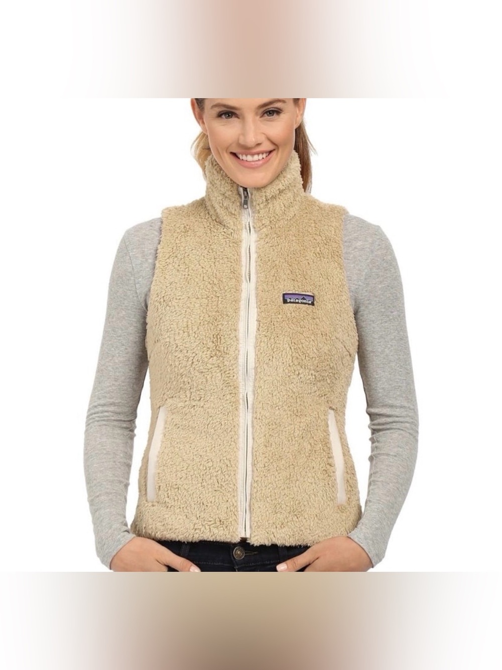Patagonia Women’s Tan Sherpa Fleece Vest - Zip Front
